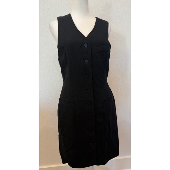 Ann Taylor Vintage Wool Blend Black Button Front Sleeveless Dress 4 Vest Suit - Picture 1 of 7